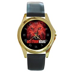 Red Storm Rising Lion Trump Red Wave Maga Qanon Round Gold Metal Watch by snek