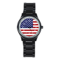 Usa Flag Stainless Steel Round Watch by snek