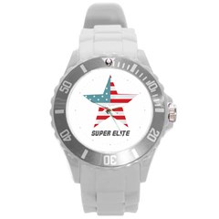 Super Elite Usa Flag In A Star Trump Maga Quote Round Plastic Sport Watch (l) by snek