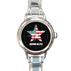 Super Elite Usa Flag In A Star Trump Maga Quote Round Italian Charm Watch by snek