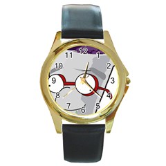 Purple Cup Nerd Round Gold Metal Watch