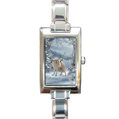 Wonderful Arctic Wolf In The Winter Landscape Rectangle Italian Charm Watch by FantasyWorld7