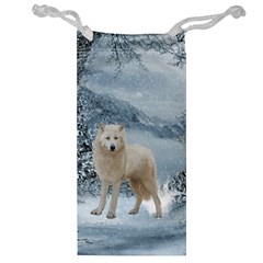 Wonderful Arctic Wolf In The Winter Landscape Jewelry Bag by FantasyWorld7