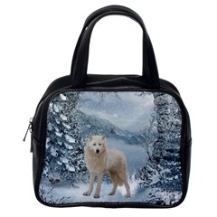 Wonderful Arctic Wolf In The Winter Landscape Classic Handbag (one Side) by FantasyWorld7