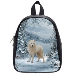 Wonderful Arctic Wolf In The Winter Landscape School Bag (small) by FantasyWorld7