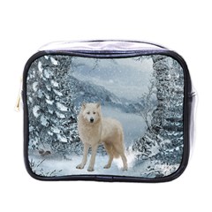 Wonderful Arctic Wolf In The Winter Landscape Mini Toiletries Bag (one Side) by FantasyWorld7