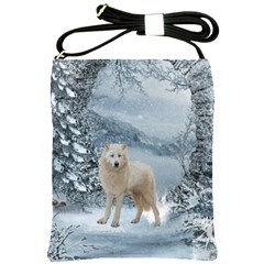 Wonderful Arctic Wolf In The Winter Landscape Shoulder Sling Bag by FantasyWorld7