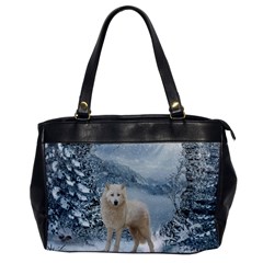 Wonderful Arctic Wolf In The Winter Landscape Oversize Office Handbag by FantasyWorld7