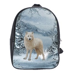 Wonderful Arctic Wolf In The Winter Landscape School Bag (xl) by FantasyWorld7