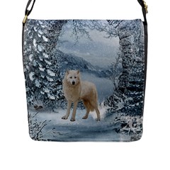 Wonderful Arctic Wolf In The Winter Landscape Flap Closure Messenger Bag (l) by FantasyWorld7