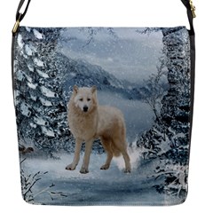 Wonderful Arctic Wolf In The Winter Landscape Flap Closure Messenger Bag (s) by FantasyWorld7