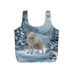 Wonderful Arctic Wolf In The Winter Landscape Full Print Recycle Bag (s) by FantasyWorld7