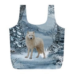 Wonderful Arctic Wolf In The Winter Landscape Full Print Recycle Bag (l) by FantasyWorld7