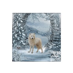 Wonderful Arctic Wolf In The Winter Landscape Satin Bandana Scarf by FantasyWorld7