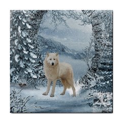 Wonderful Arctic Wolf In The Winter Landscape Tile Coasters by FantasyWorld7