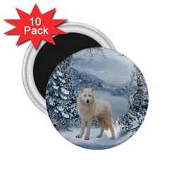 Wonderful Arctic Wolf In The Winter Landscape 2 25  Magnets (10 Pack)  by FantasyWorld7