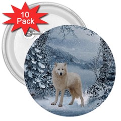 Wonderful Arctic Wolf In The Winter Landscape 3  Buttons (10 Pack)  by FantasyWorld7