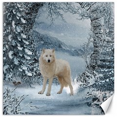 Wonderful Arctic Wolf In The Winter Landscape Canvas 16  X 16  by FantasyWorld7