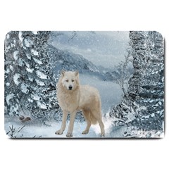 Wonderful Arctic Wolf In The Winter Landscape Large Doormat  by FantasyWorld7