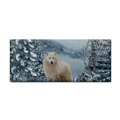 Wonderful Arctic Wolf In The Winter Landscape Hand Towel by FantasyWorld7