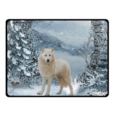 Wonderful Arctic Wolf In The Winter Landscape Fleece Blanket (small) by FantasyWorld7