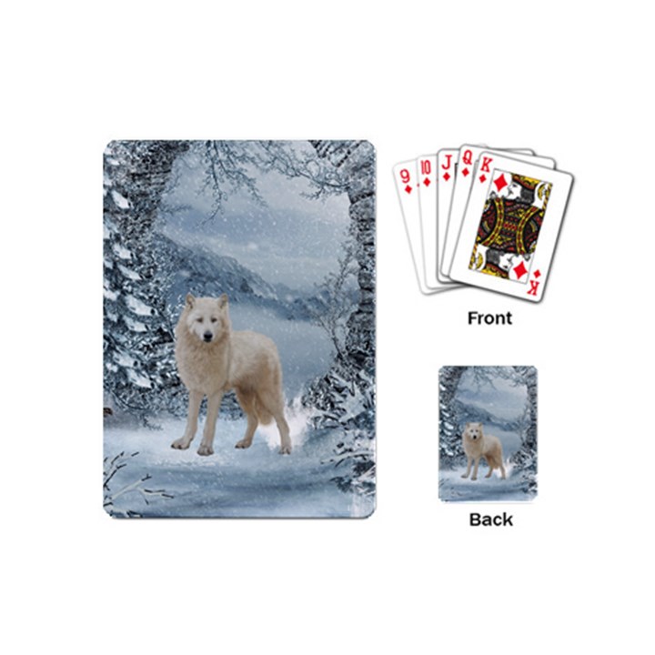 Wonderful Arctic Wolf In The Winter Landscape Playing Cards (Mini)