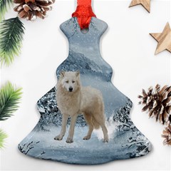 Wonderful Arctic Wolf In The Winter Landscape Ornament (christmas Tree)  by FantasyWorld7