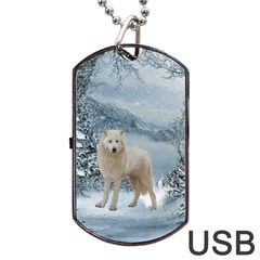 Wonderful Arctic Wolf In The Winter Landscape Dog Tag Usb Flash (two Sides) by FantasyWorld7