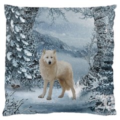 Wonderful Arctic Wolf In The Winter Landscape Large Cushion Case (one Side) by FantasyWorld7