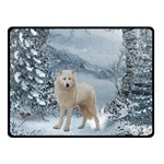 Wonderful Arctic Wolf In The Winter Landscape Double Sided Fleece Blanket (Small)  45 x34  Blanket Back