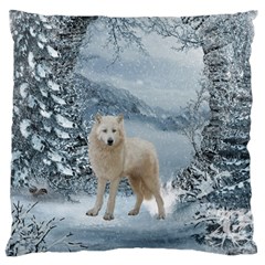 Wonderful Arctic Wolf In The Winter Landscape Standard Flano Cushion Case (two Sides) by FantasyWorld7