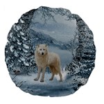 Wonderful Arctic Wolf In The Winter Landscape Large 18  Premium Flano Round Cushions