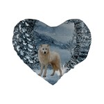 Wonderful Arctic Wolf In The Winter Landscape Standard 16  Premium Flano Heart Shape Cushions