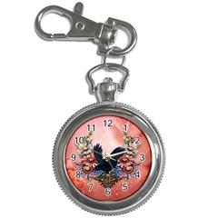 Wonderful Crow With Flowers On Red Vintage Dsign Key Chain Watches