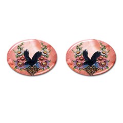 Wonderful Crow With Flowers On Red Vintage Dsign Cufflinks (oval) by FantasyWorld7