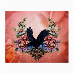 Wonderful Crow With Flowers On Red Vintage Dsign Small Glasses Cloth (2-side) by FantasyWorld7