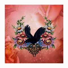 Wonderful Crow With Flowers On Red Vintage Dsign Medium Glasses Cloth (2-side) by FantasyWorld7