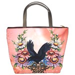 Wonderful Crow With Flowers On Red Vintage Dsign Bucket Bag Back