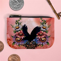 Wonderful Crow With Flowers On Red Vintage Dsign Mini Coin Purse by FantasyWorld7