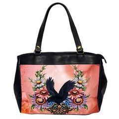 Wonderful Crow With Flowers On Red Vintage Dsign Oversize Office Handbag (2 Sides) by FantasyWorld7