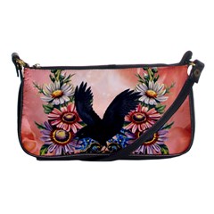 Wonderful Crow With Flowers On Red Vintage Dsign Shoulder Clutch Bag by FantasyWorld7