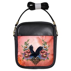 Wonderful Crow With Flowers On Red Vintage Dsign Girls Sling Bag by FantasyWorld7