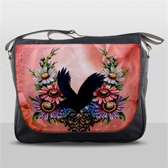 Wonderful Crow With Flowers On Red Vintage Dsign Messenger Bag by FantasyWorld7