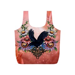 Wonderful Crow With Flowers On Red Vintage Dsign Full Print Recycle Bag (s) by FantasyWorld7