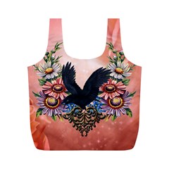 Wonderful Crow With Flowers On Red Vintage Dsign Full Print Recycle Bag (m) by FantasyWorld7