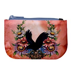 Wonderful Crow With Flowers On Red Vintage Dsign Large Coin Purse by FantasyWorld7