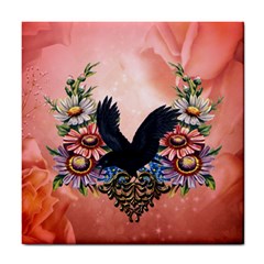 Wonderful Crow With Flowers On Red Vintage Dsign Tile Coasters by FantasyWorld7