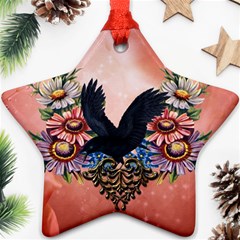 Wonderful Crow With Flowers On Red Vintage Dsign Ornament (Star)