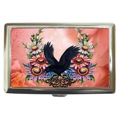 Wonderful Crow With Flowers On Red Vintage Dsign Cigarette Money Case