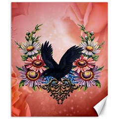 Wonderful Crow With Flowers On Red Vintage Dsign Canvas 8  X 10  by FantasyWorld7